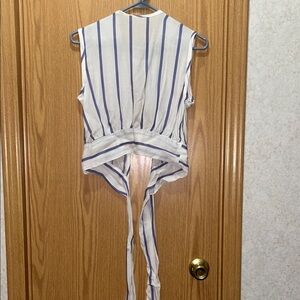 Shinestar Blue and White Striped Sleeveless Blouse